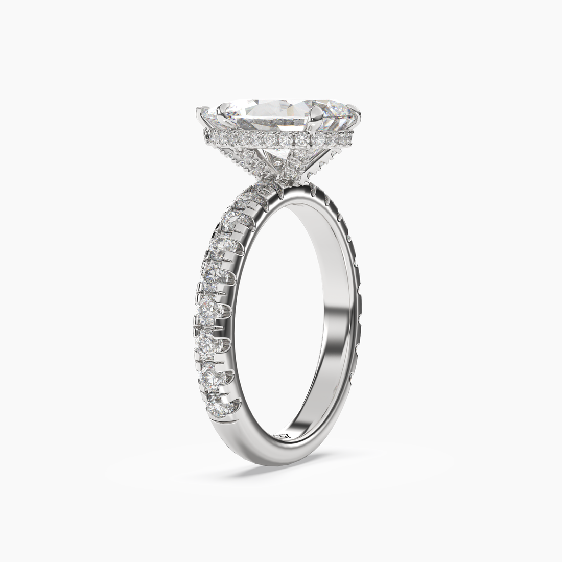 Oasis Pear Hidden Halo 3 Carat Lab Grown Diamond Engagement Ring in 14K White Gold