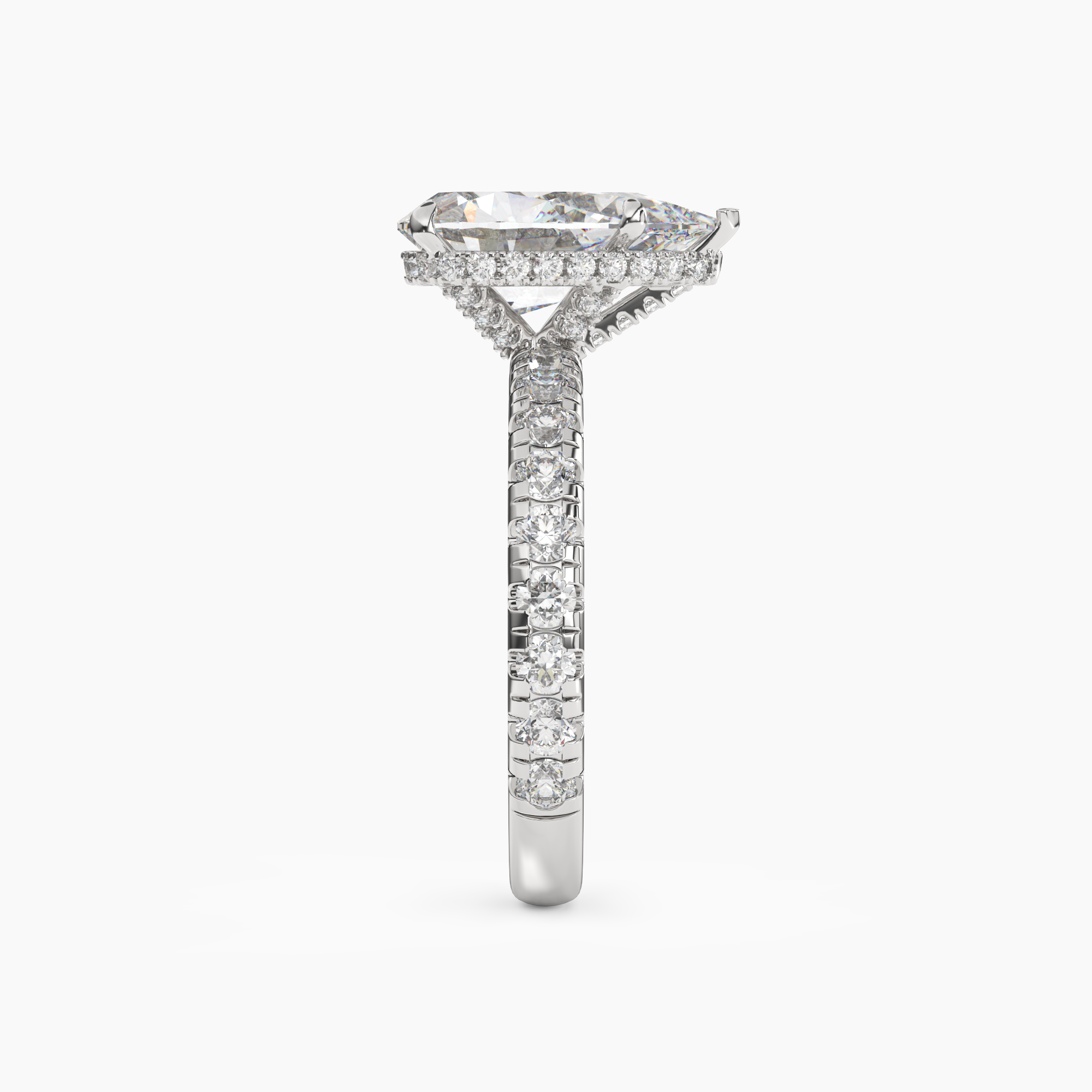 Oasis Pear Hidden Halo Diamond Ring Setting in 18K White Gold