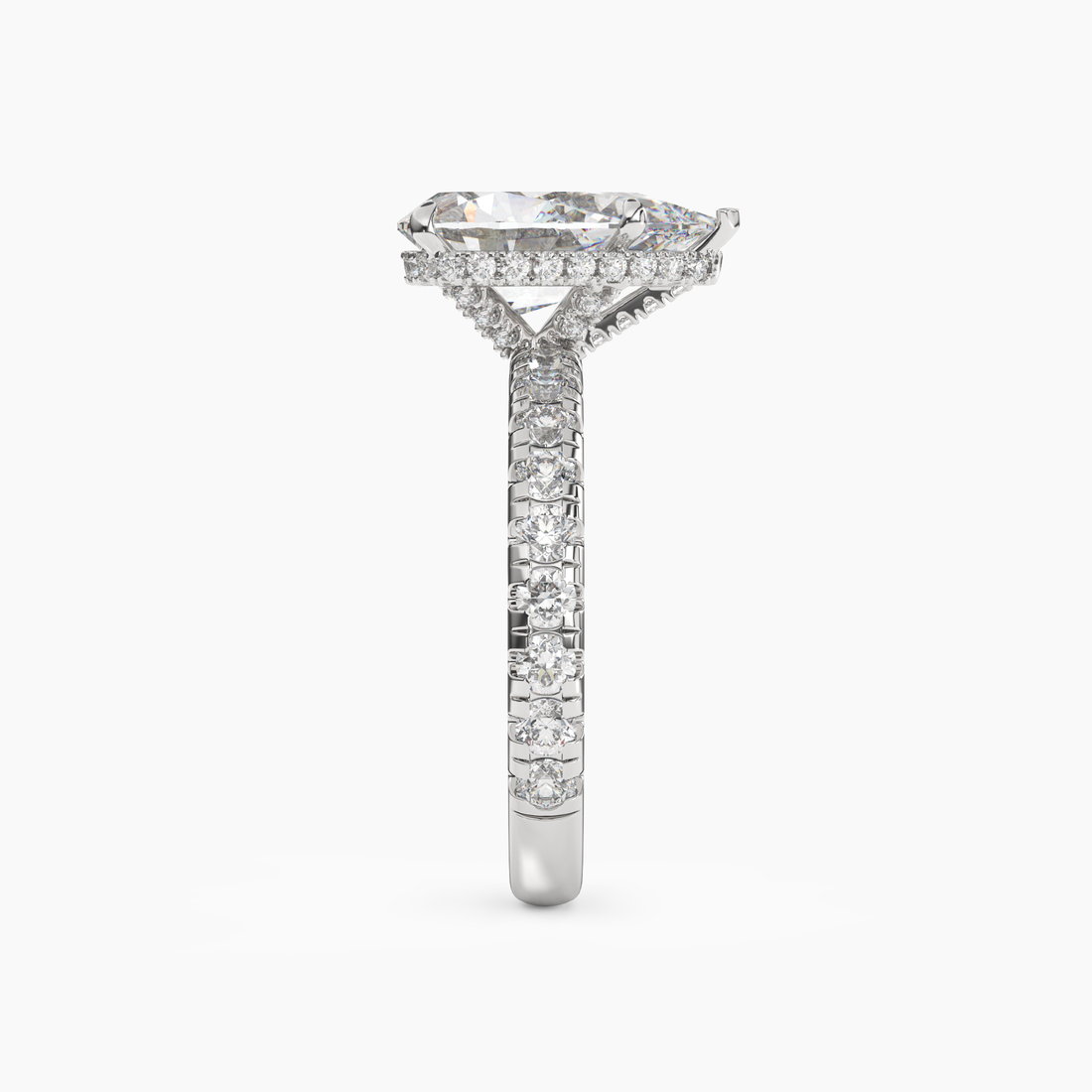 Oasis Pear Hidden Halo Diamond Ring Setting in 14K White Gold