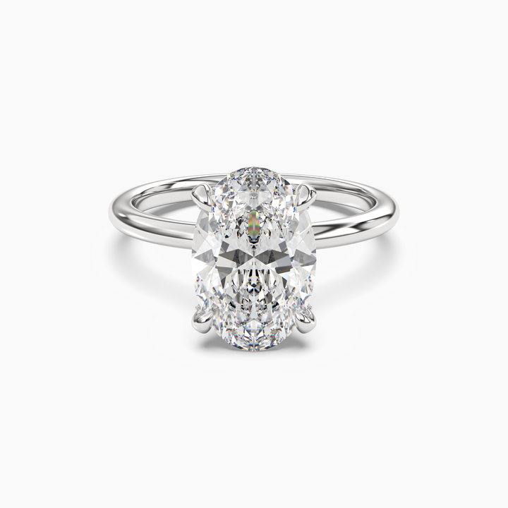 Silk Oval Hidden Halo 2 Carat Lab Grown Diamond Engagement Ring in 18K White Gold