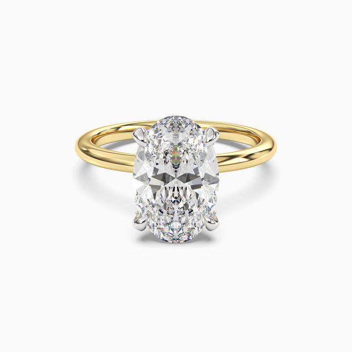 Silk Oval Hidden Halo 2.5 Carat Lab Grown Diamond Engagement Ring in 18K Yellow Gold