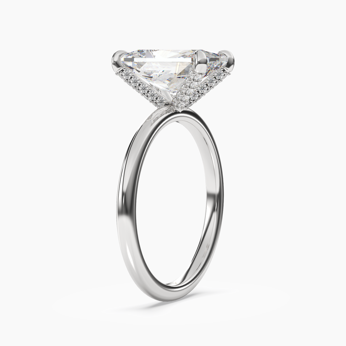 Silk Radiant Hidden Halo 1 Carat Lab Grown Diamond Engagement Ring in 14K White Gold