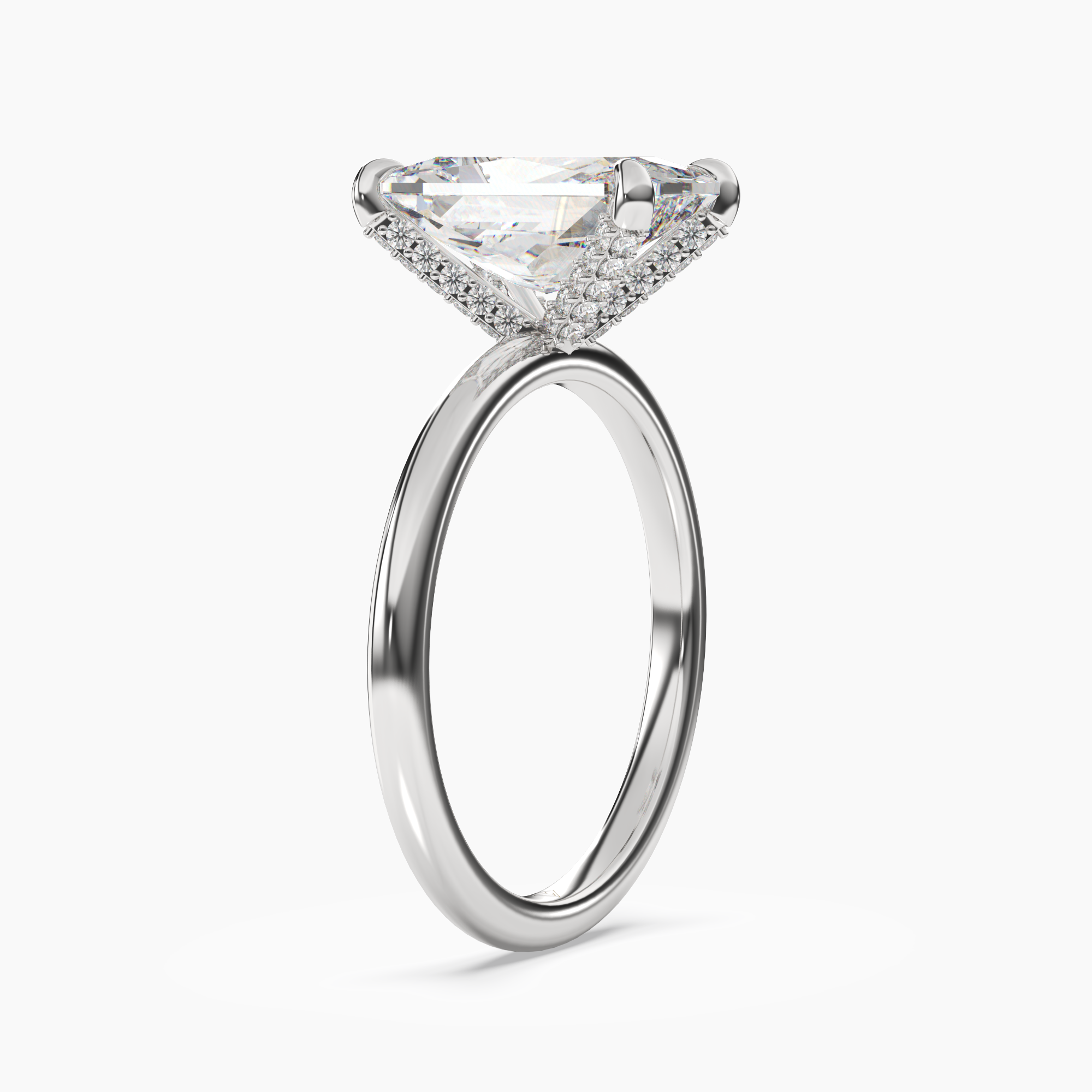 Silk Radiant Hidden Halo 3 Carat Lab Grown Diamond Engagement Ring in 18K Yellow Gold