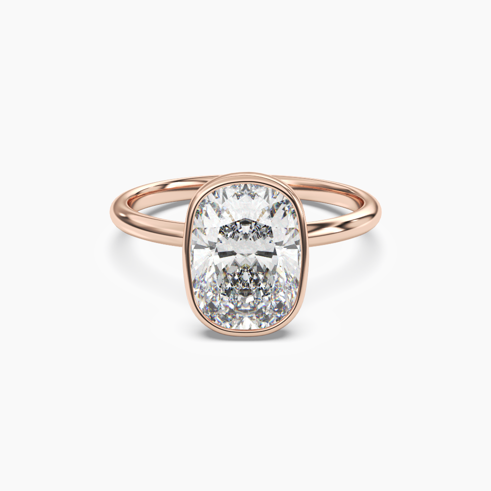Bezel Cushion Hidden Halo 1 Carat Lab Grown Diamond Engagement Ring in 14K Yellow Gold