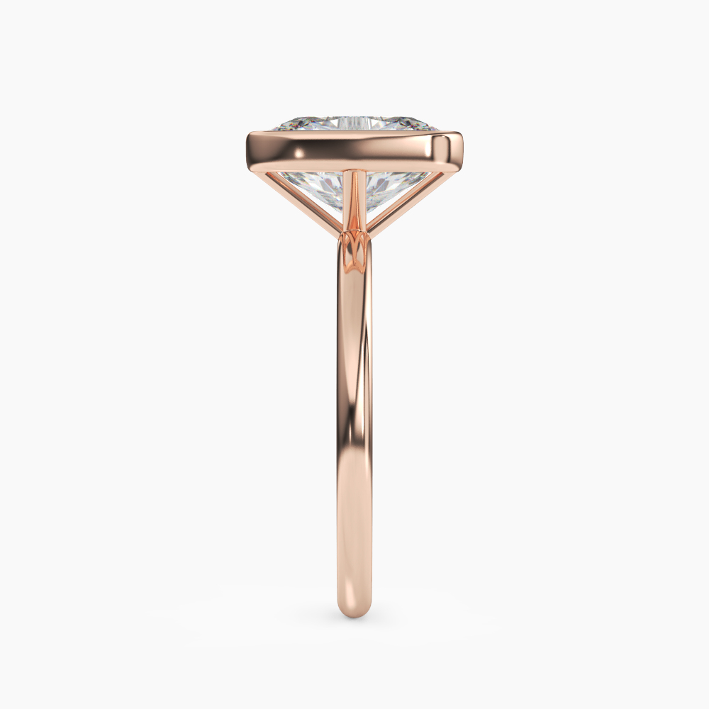 Bezel Cushion Hidden Halo 2.5 Carat Lab Grown Diamond Engagement Ring in 18K Rose Gold