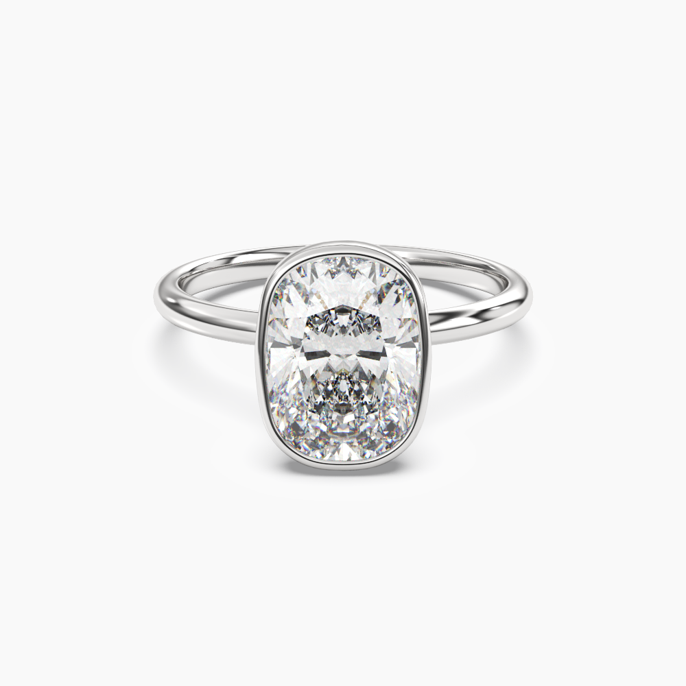 Bezel Cushion Hidden Halo 2.5 Carat Lab Grown Diamond Engagement Ring in 18K Rose Gold