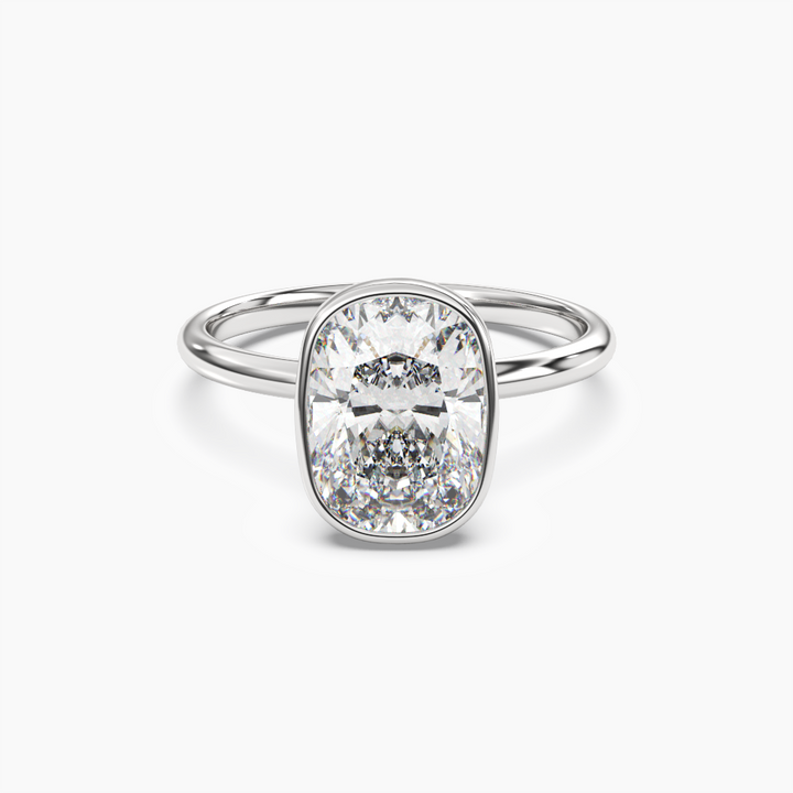 Bezel Cushion Hidden Halo 2.5 Carat Lab Grown Diamond Engagement Ring in 14K White Gold
