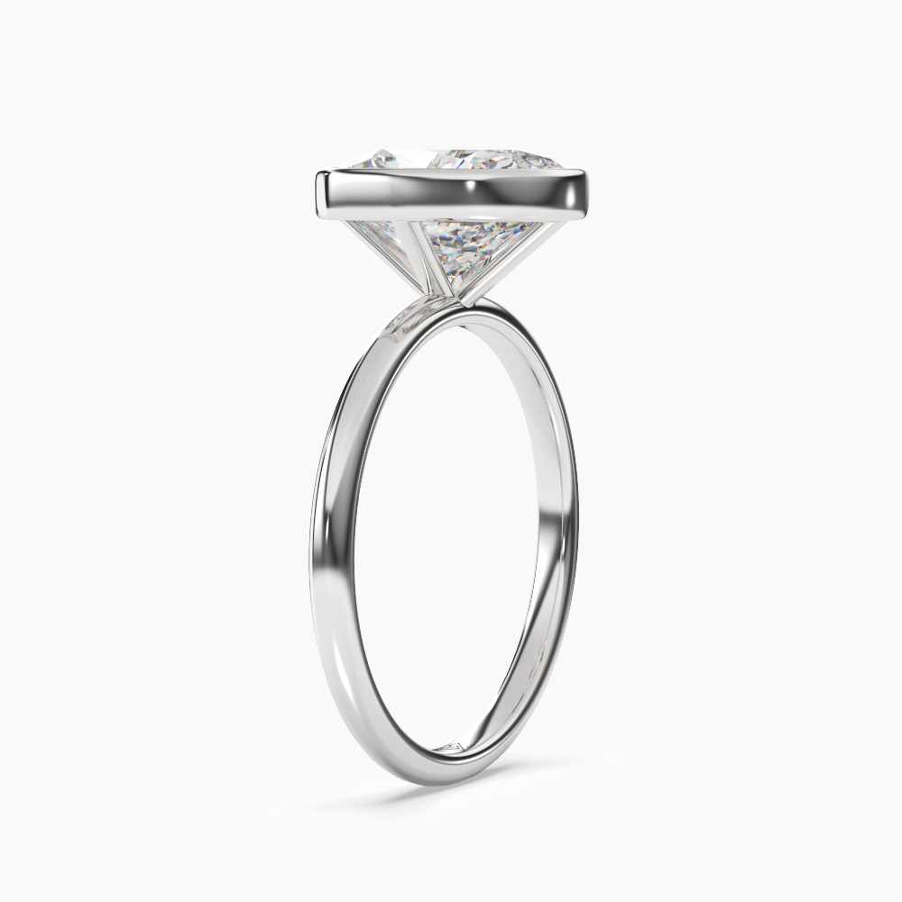 Bezel Cushion Hidden Halo Diamond Ring Setting in 14K Yellow Gold