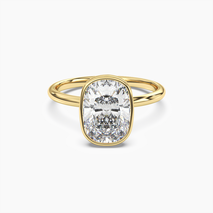 Bezel Cushion Hidden Halo 2.5 Carat Lab Grown Diamond Engagement Ring in 18K Yellow Gold