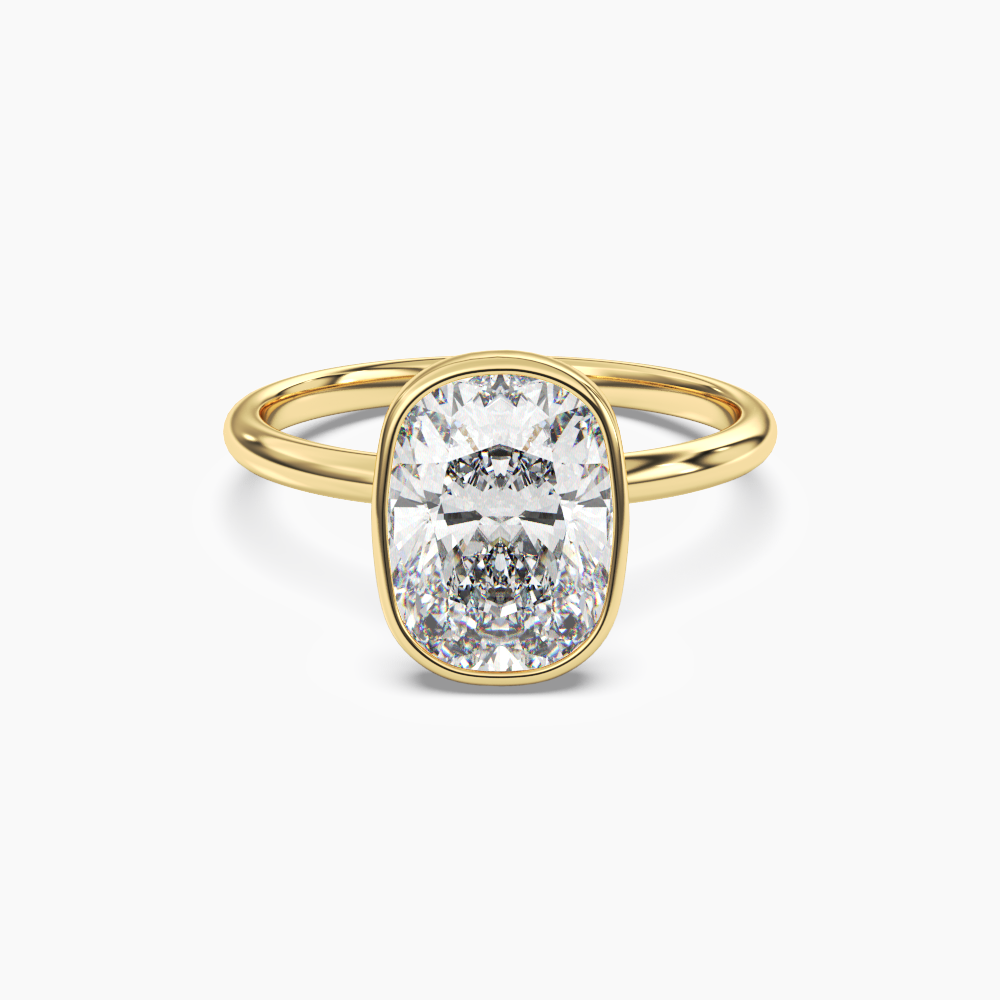 Bezel Cushion Hidden Halo Diamond Ring Setting in 18K Yellow Gold