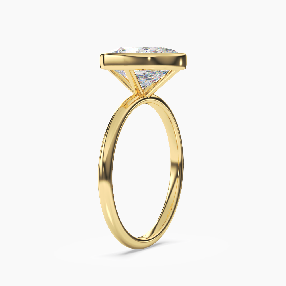 Bezel Cushion Hidden Halo Diamond Ring Setting in 18K Yellow Gold