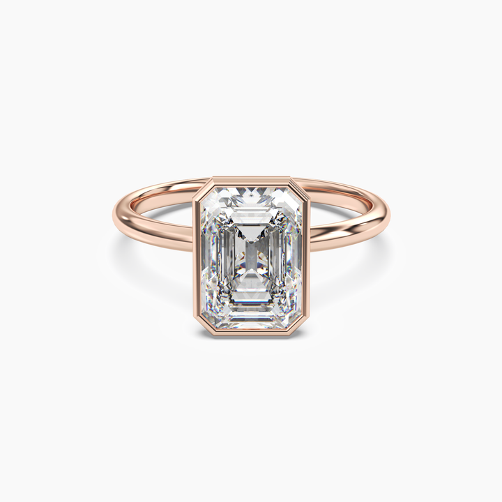 Bezel Emerald Hidden Halo Diamond Ring Setting in 14K Rose Gold