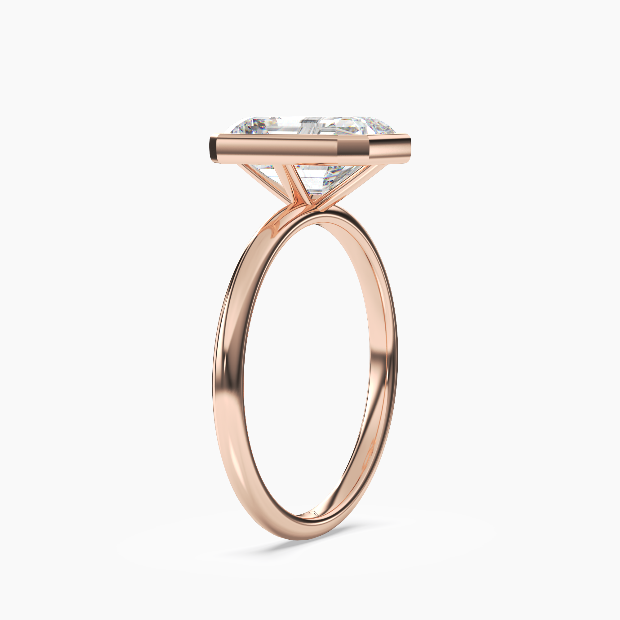 Bezel Emerald Hidden Halo Diamond Ring Setting in 14K Rose Gold