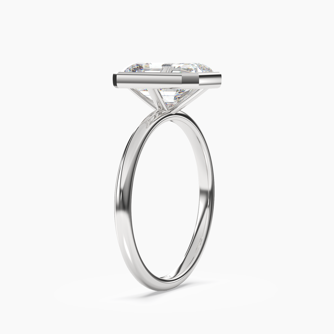 Bezel Emerald Hidden Halo Diamond Ring Setting in 18K White Gold