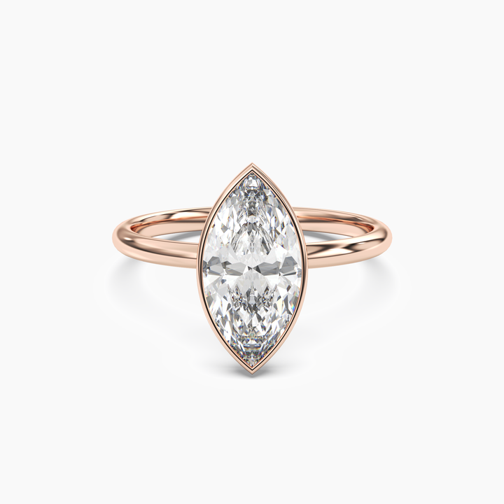 Bezel Marquise Hidden Halo 1 Carat Lab Grown Diamond Engagement Ring in 18K Rose Gold