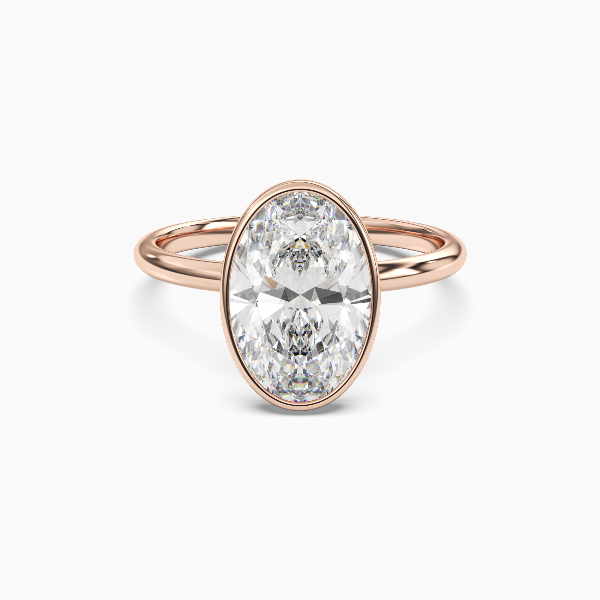 Bezel Oval Hidden Halo Diamond Ring Setting in 14K White Gold
