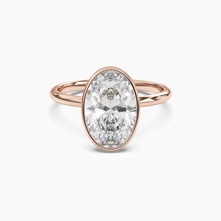 Bezel Oval Hidden Halo 3 Carat Lab Grown Diamond Engagement Ring in 18K Rose Gold