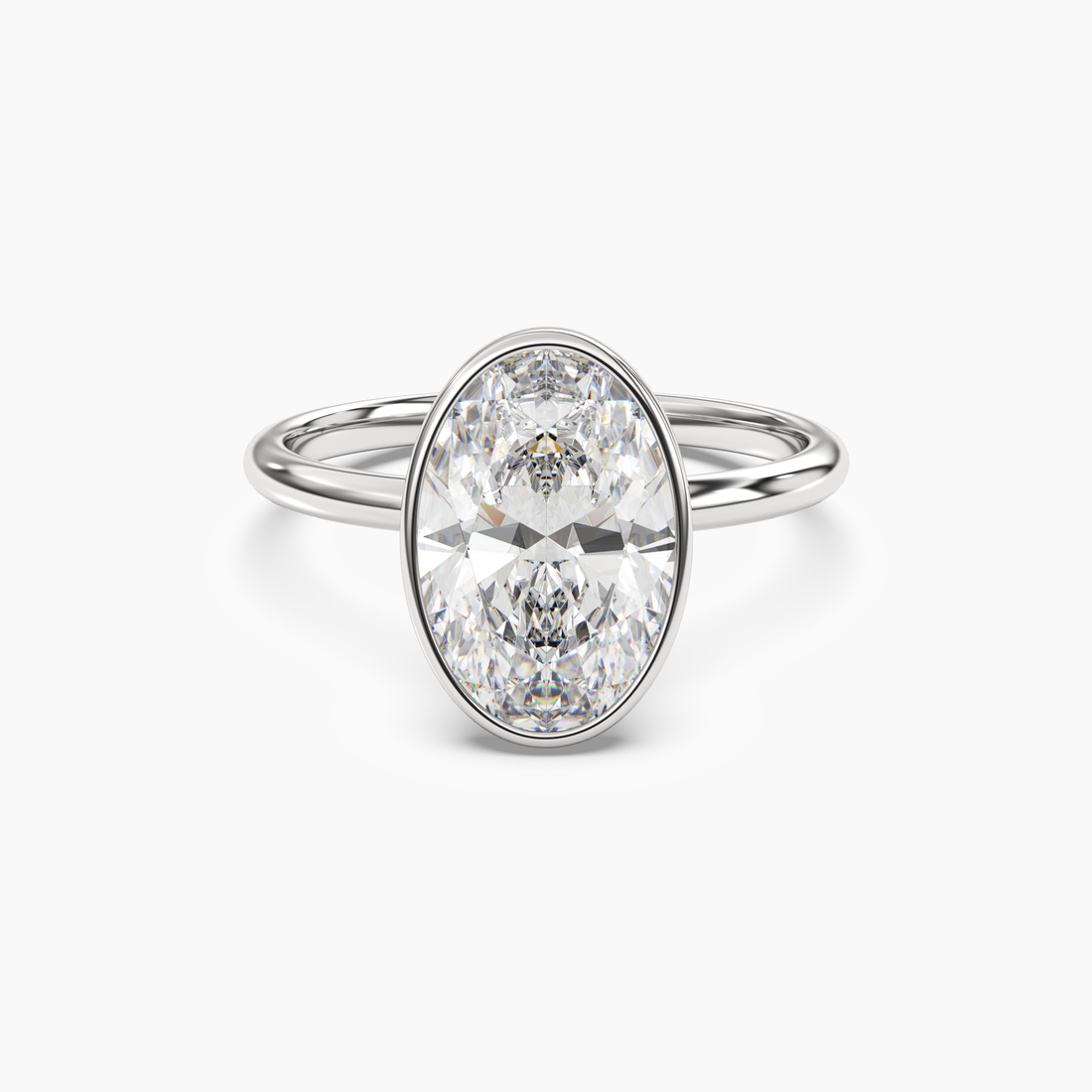 Bezel Oval Hidden Halo Diamond Ring Setting in 18K Rose Gold