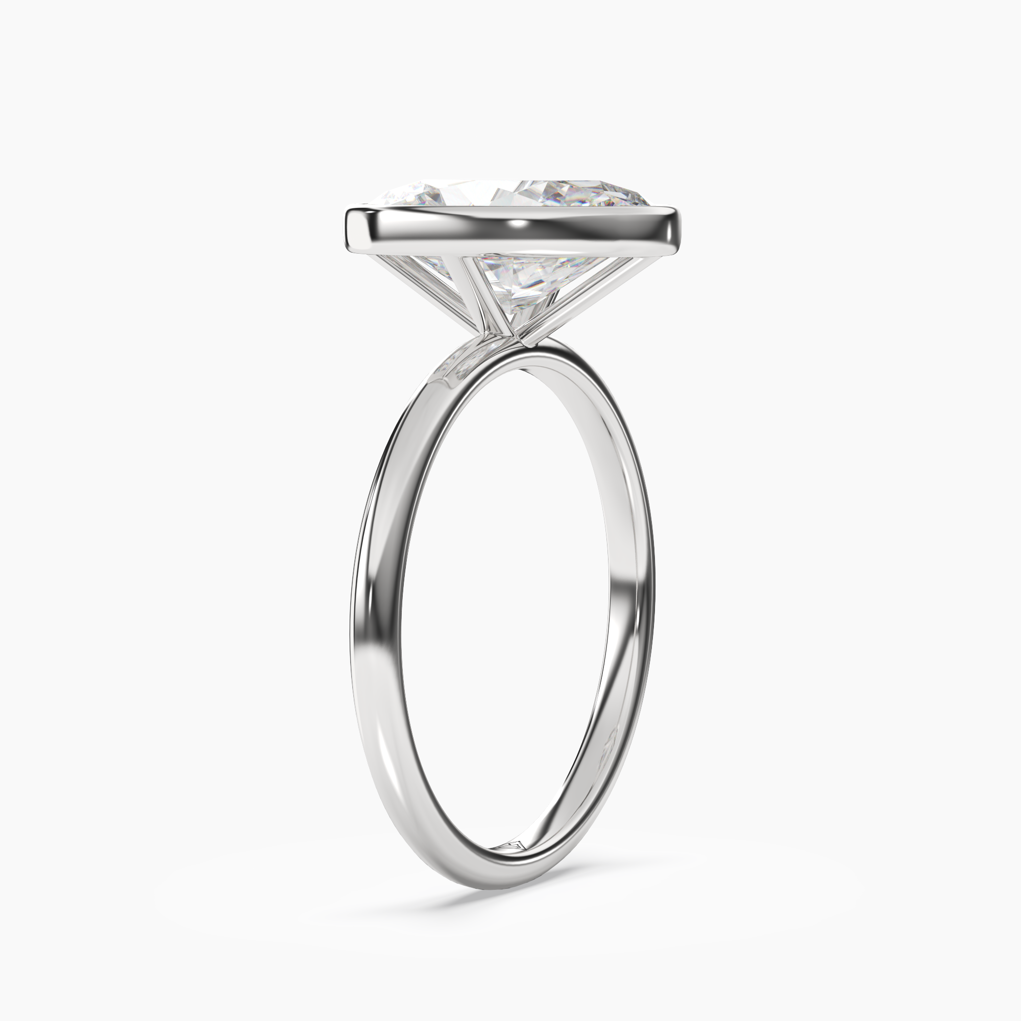 Bezel Oval Hidden Halo 1.5 Carat Lab Grown Diamond Engagement Ring in 14K White Gold
