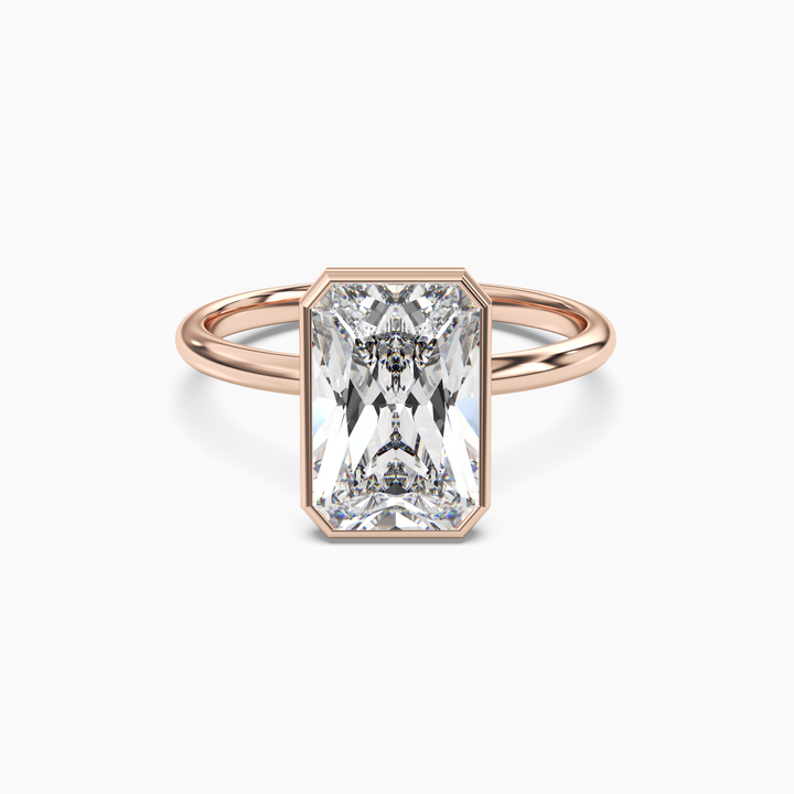 Bezel Radiant Hidden Halo 2.5 Carat Lab Grown Diamond Engagement Ring in 18K Rose Gold