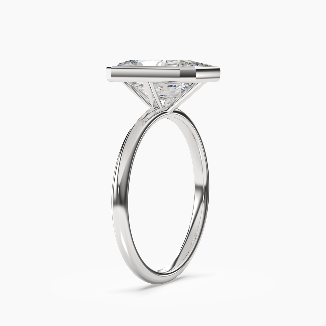 Bezel Radiant Hidden Halo Diamond Ring Setting in 18K Yellow Gold