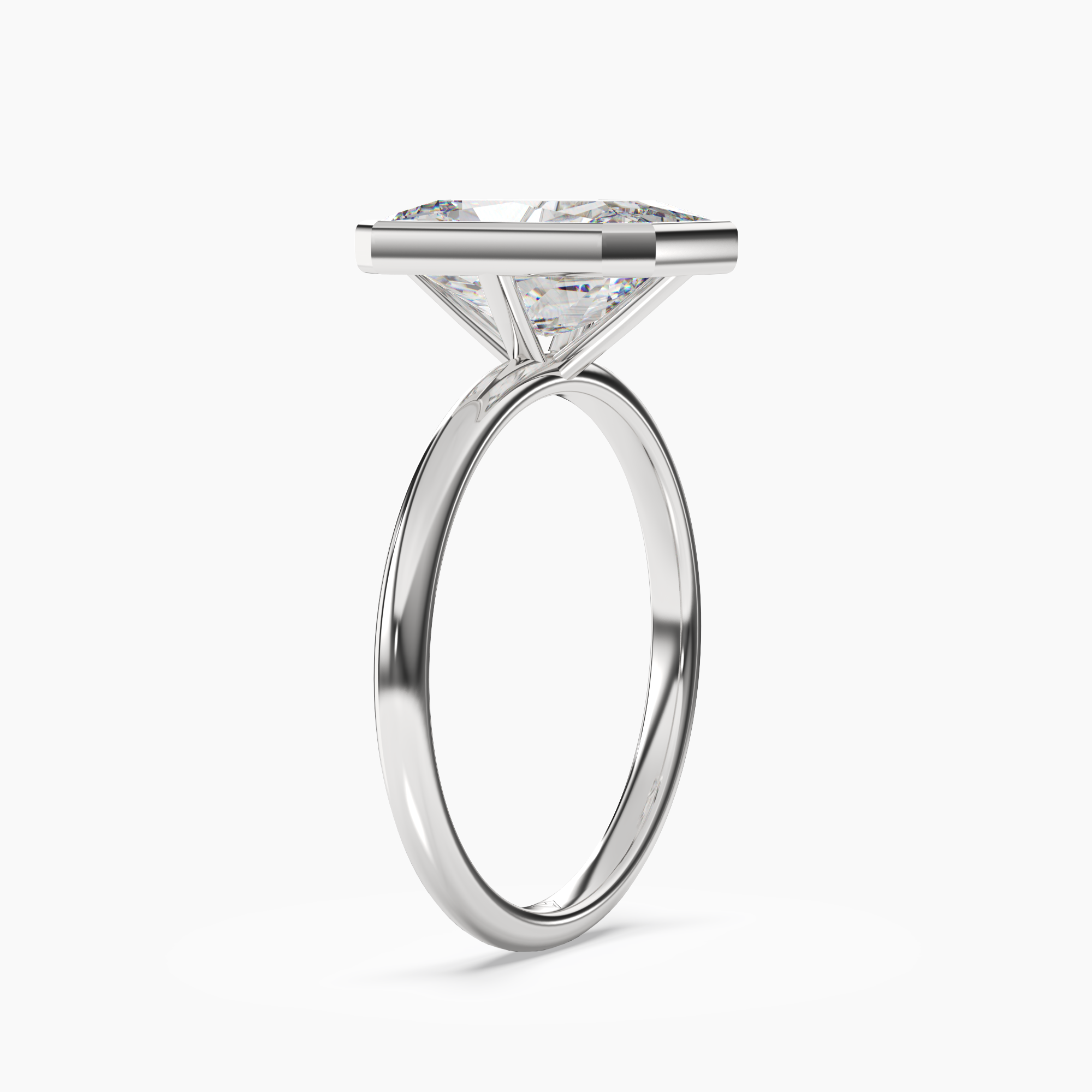 Bezel Radiant Hidden Halo Diamond Ring Setting in 14K White Gold