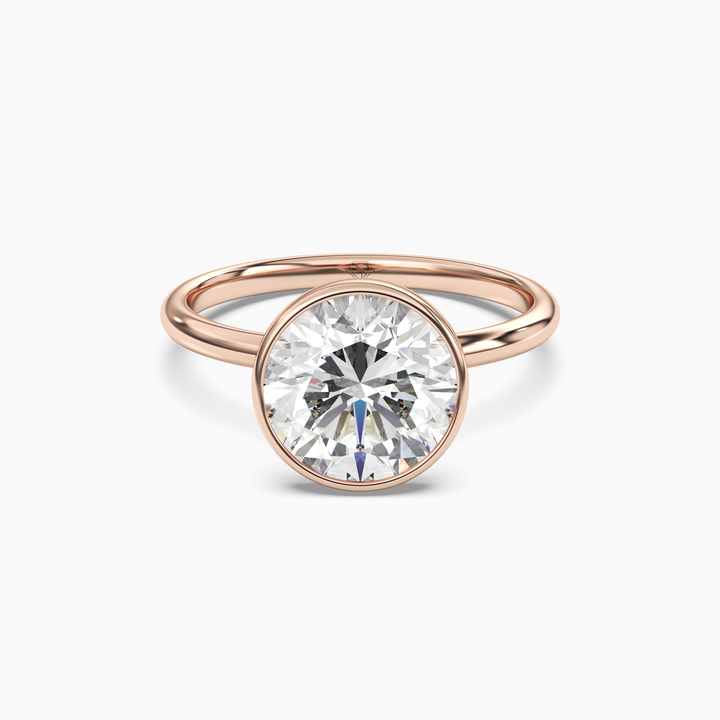 Bezel Round Hidden Halo 3 Carat Lab Grown Diamond Engagement Ring in 18K Rose Gold