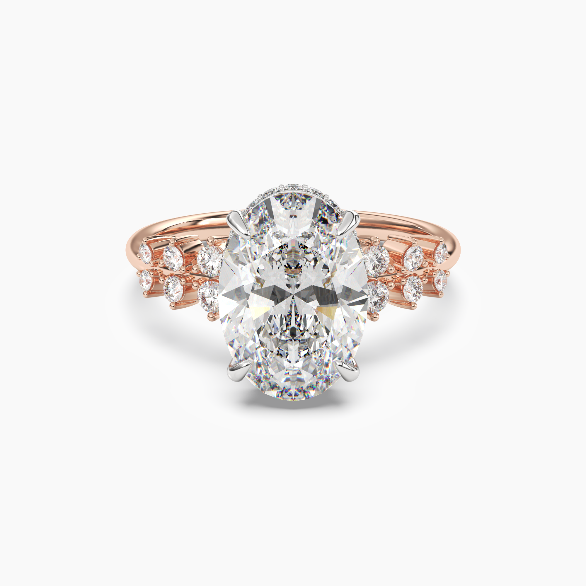 Violet Oval Hidden Halo Diamond Ring Setting in 18K Yellow Gold