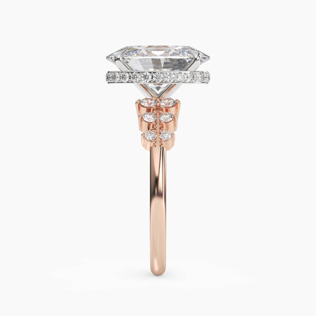 Violet Oval Hidden Halo 3 Carat Lab Grown Diamond Engagement Ring in 14K Rose Gold
