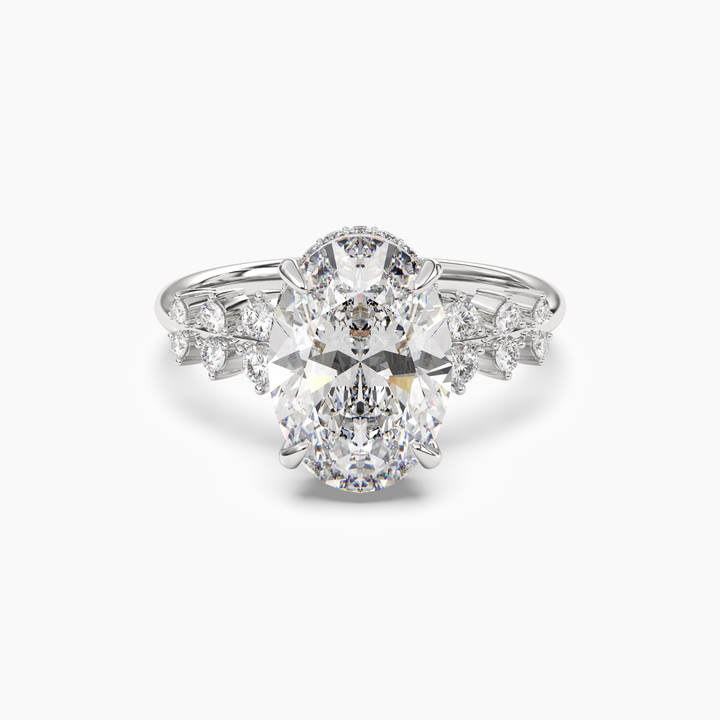 Violet Oval Hidden Halo 2.5 Carat Lab Grown Diamond Engagement Ring in 18K White Gold