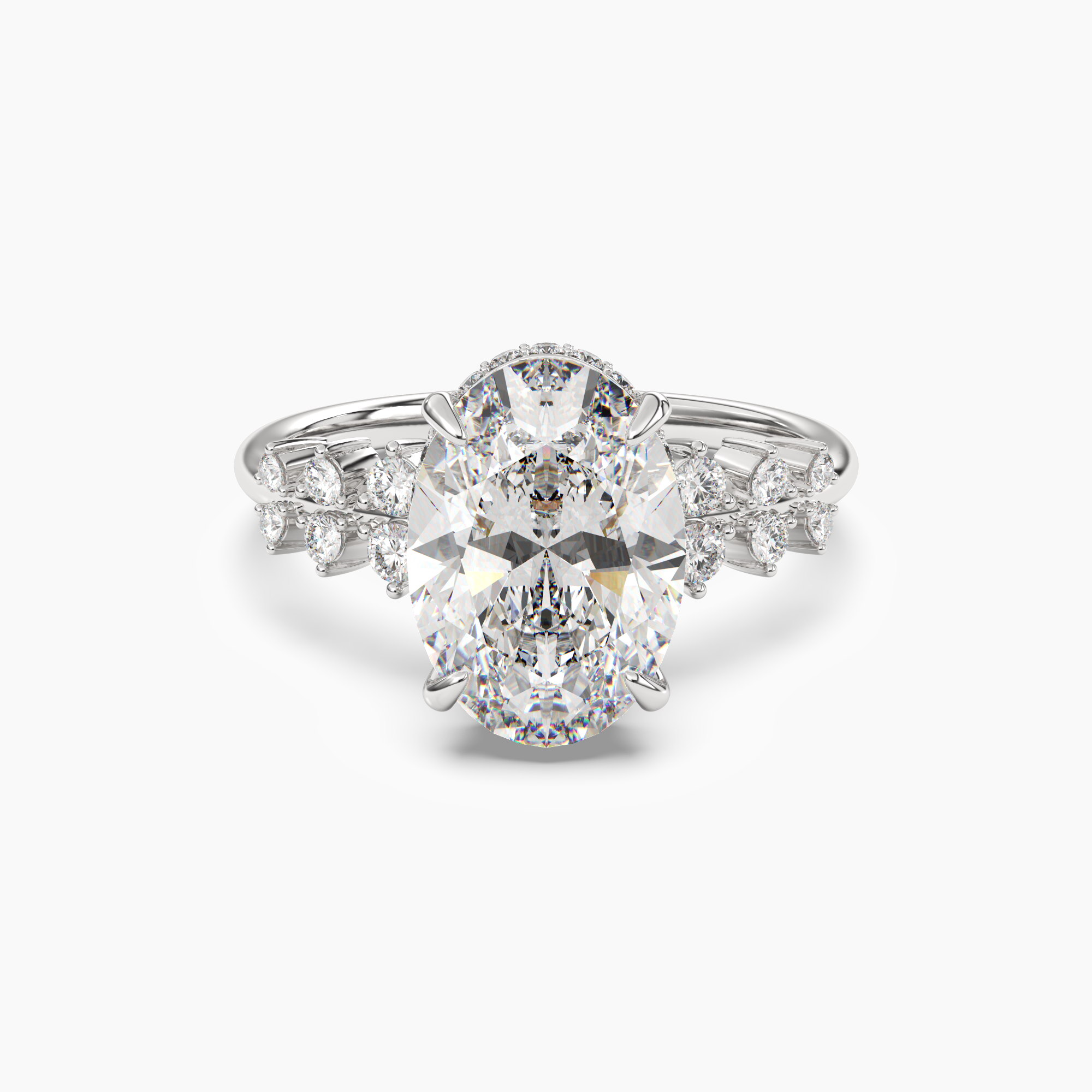 Violet Oval Hidden Halo 3 Carat Lab Grown Diamond Engagement Ring in 18K Yellow Gold