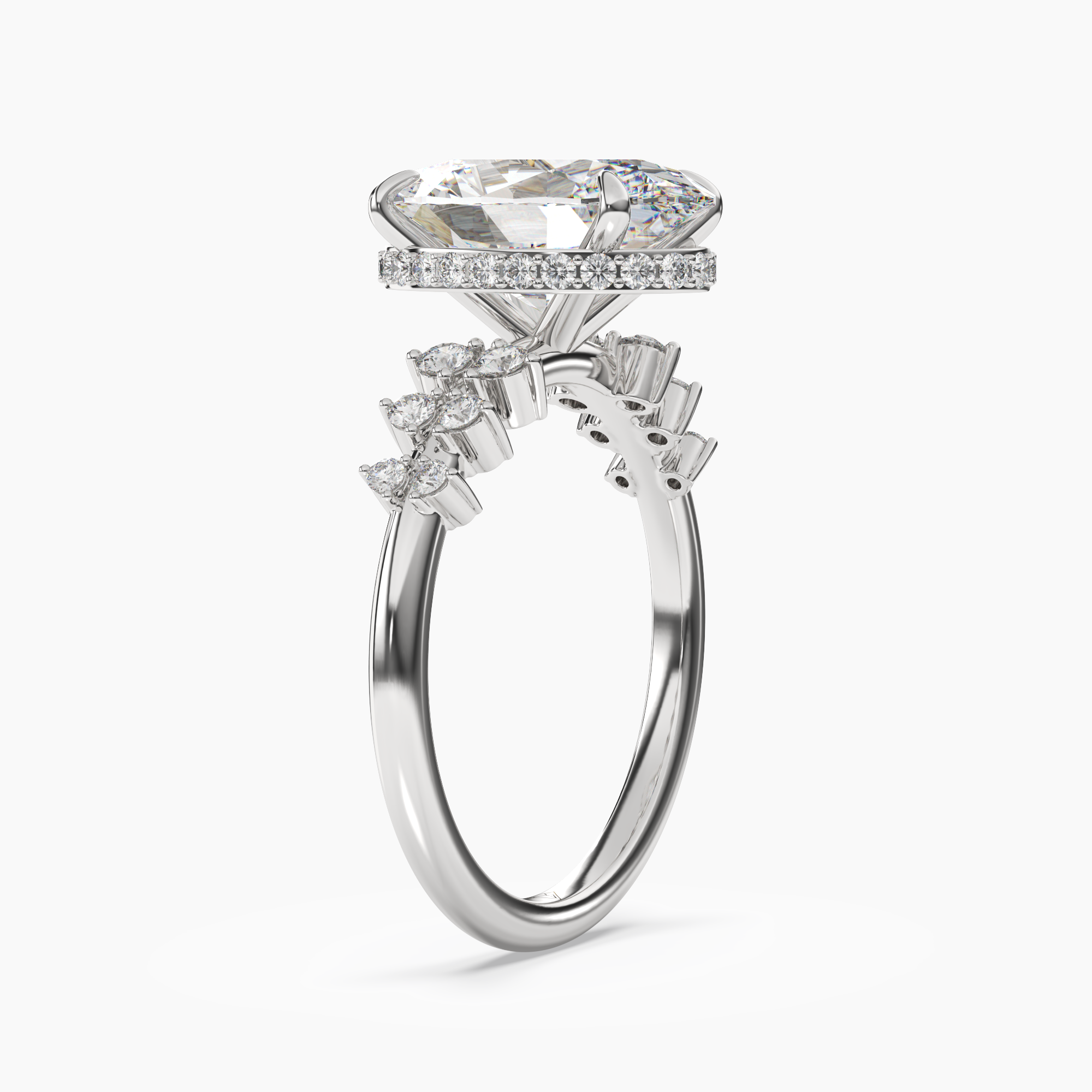 Violet Oval Hidden Halo 1.5 Carat Lab Grown Diamond Engagement Ring in 18K White Gold