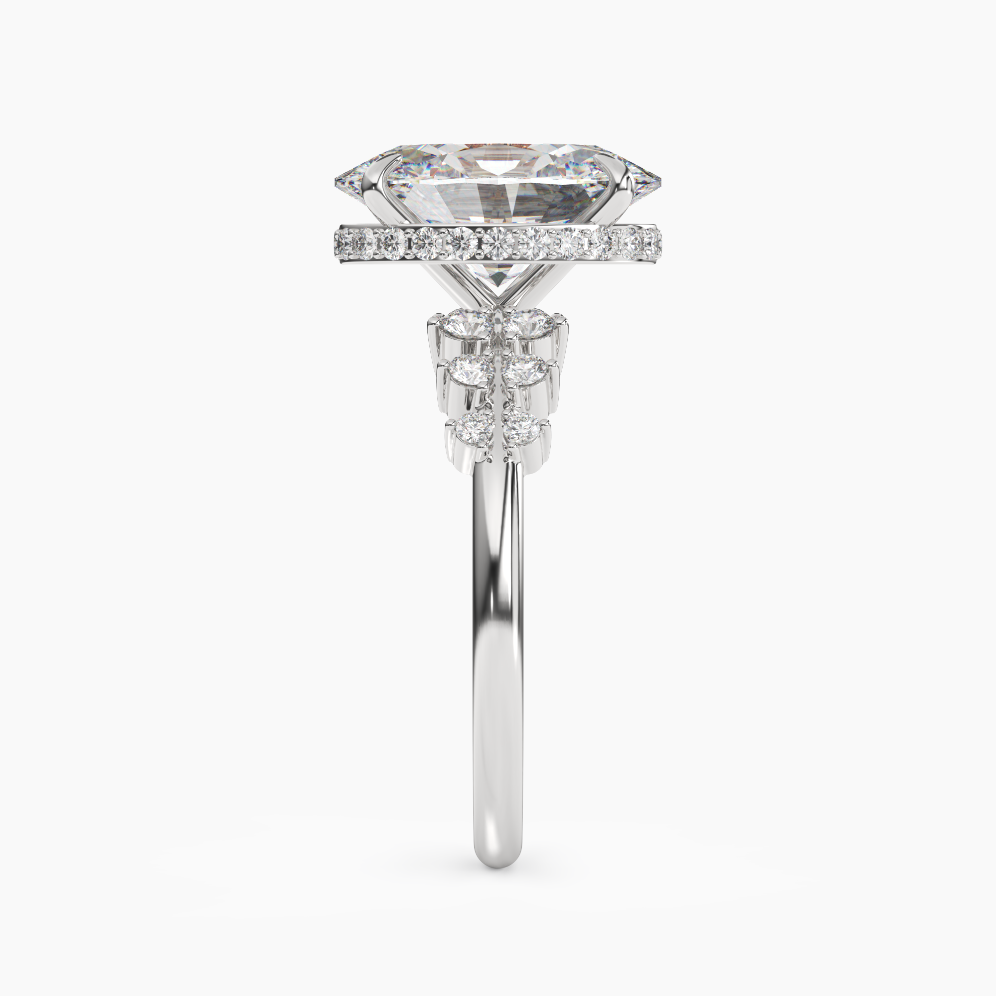 Violet Oval Hidden Halo 1.5 Carat Lab Grown Diamond Engagement Ring in 18K White Gold