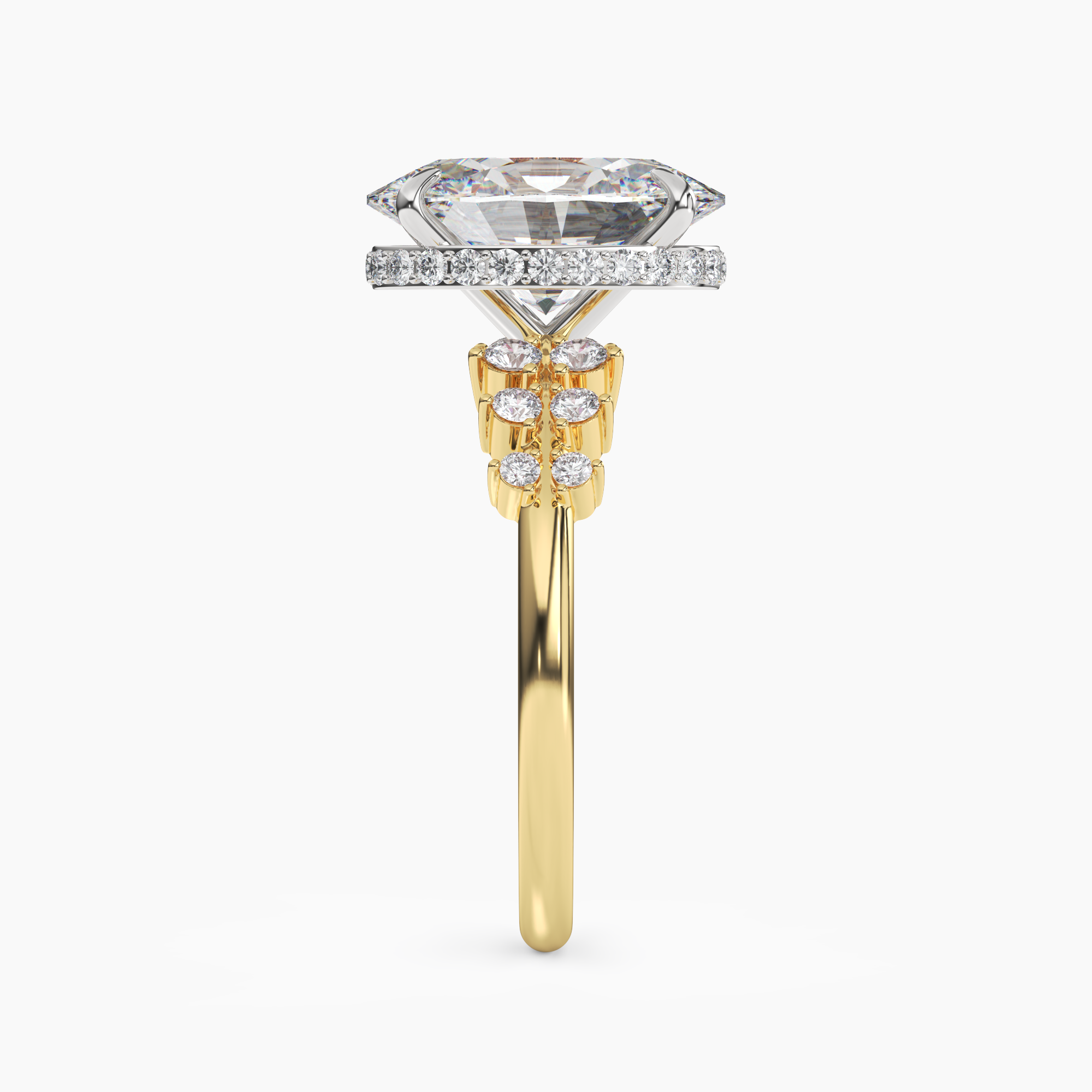 Violet Oval Hidden Halo 3 Carat Lab Grown Diamond Engagement Ring in 14K Yellow Gold