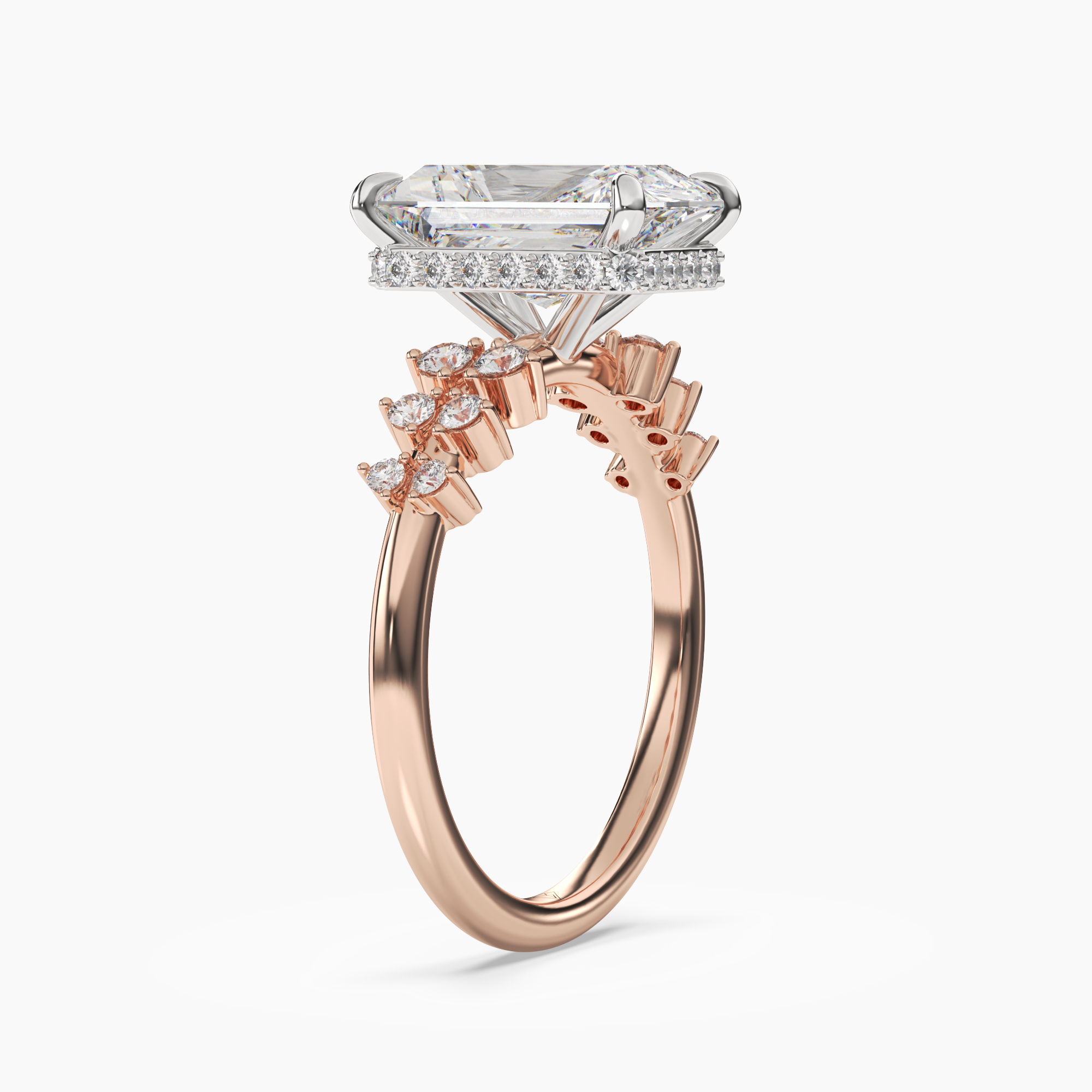 Violet Radiant Hidden Halo Diamond Ring Setting in 18K White Gold
