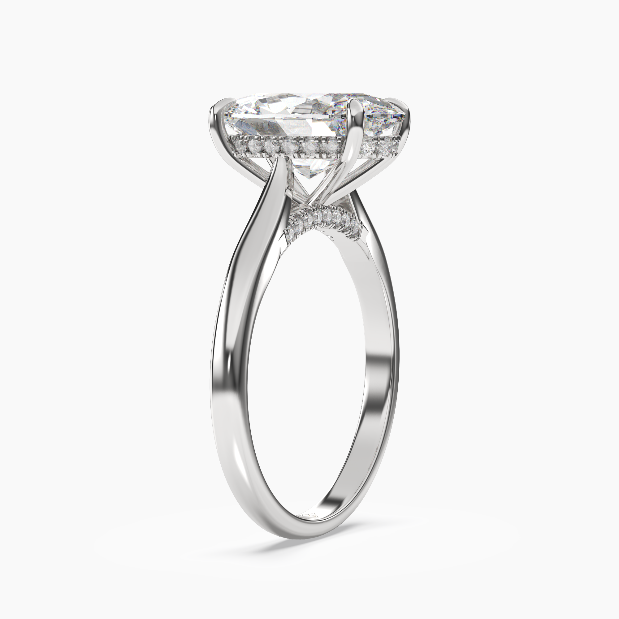 Hestia Oval Hidden Halo Diamond Ring Setting in 18K White Gold