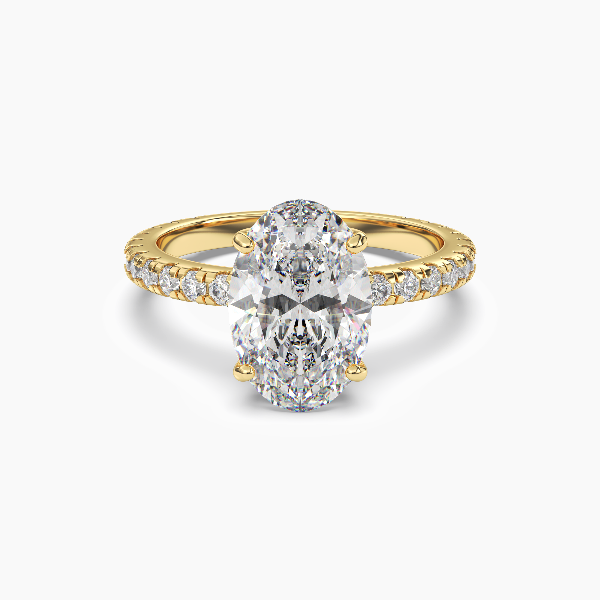 Cascade Oval 2.5 Carat Lab Grown Diamond Engagement Ring in 18K Yellow Gold
