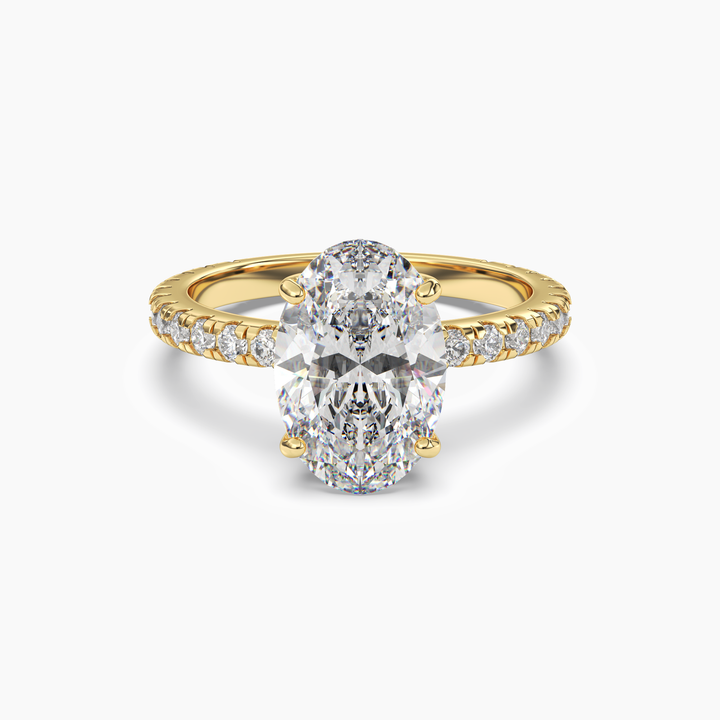 Cascade Oval 2.5 Carat Lab Grown Diamond Engagement Ring in 18K Yellow Gold
