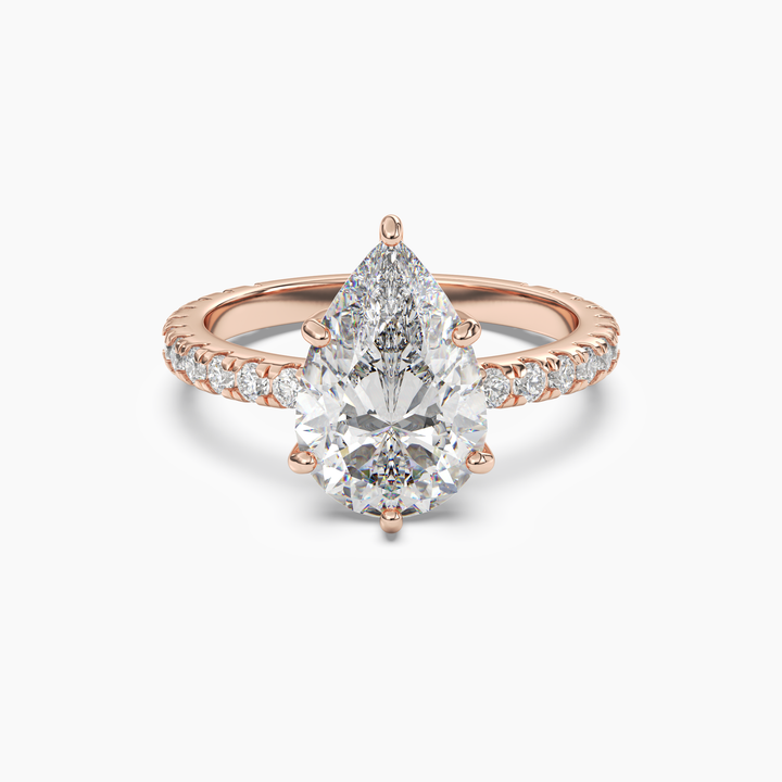 Cascade Pear 2 Carat Lab Grown Diamond Engagement Ring in 14K Rose Gold