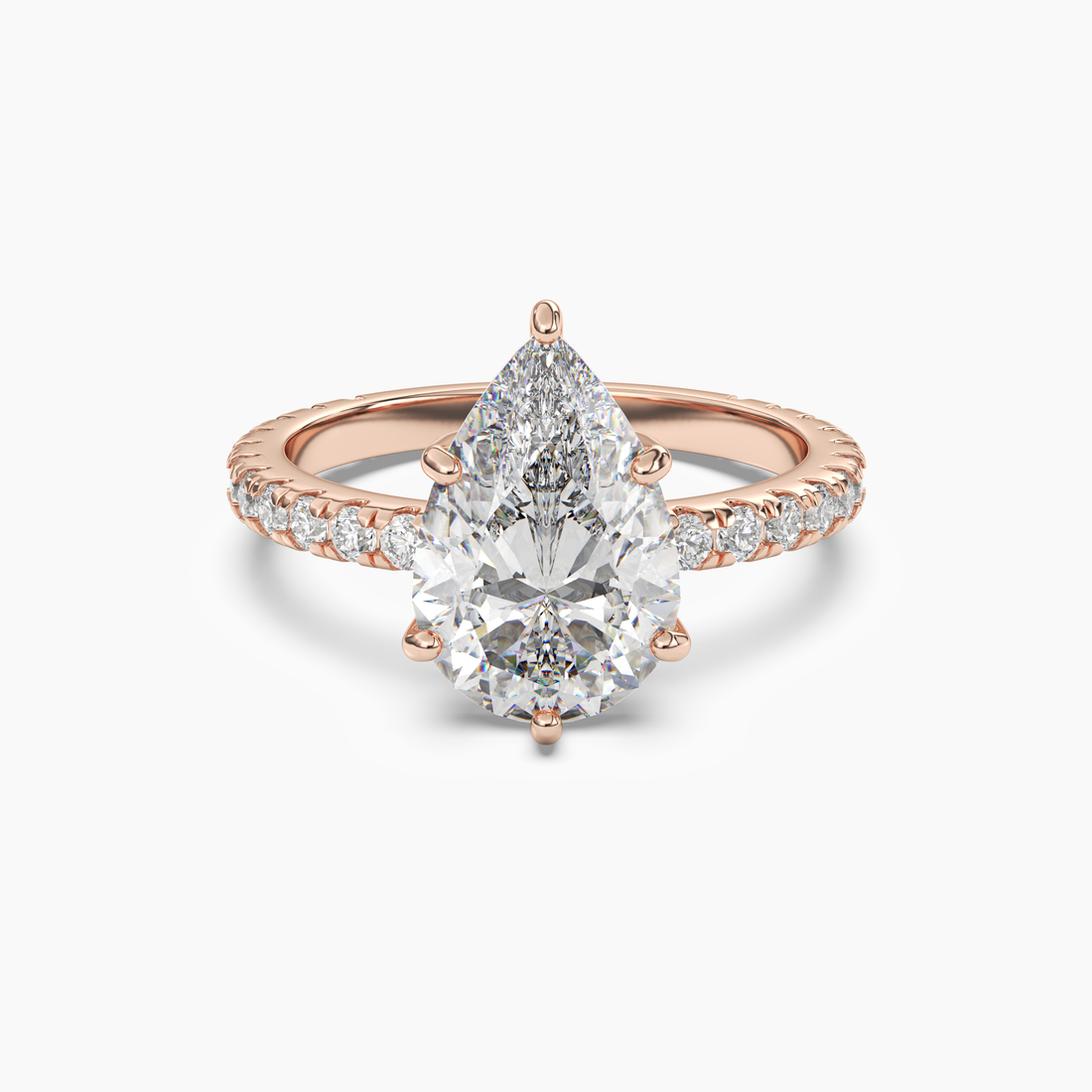 Cascade Pear 2.5 Carat Lab Grown Diamond Engagement Ring in 18K Yellow Gold