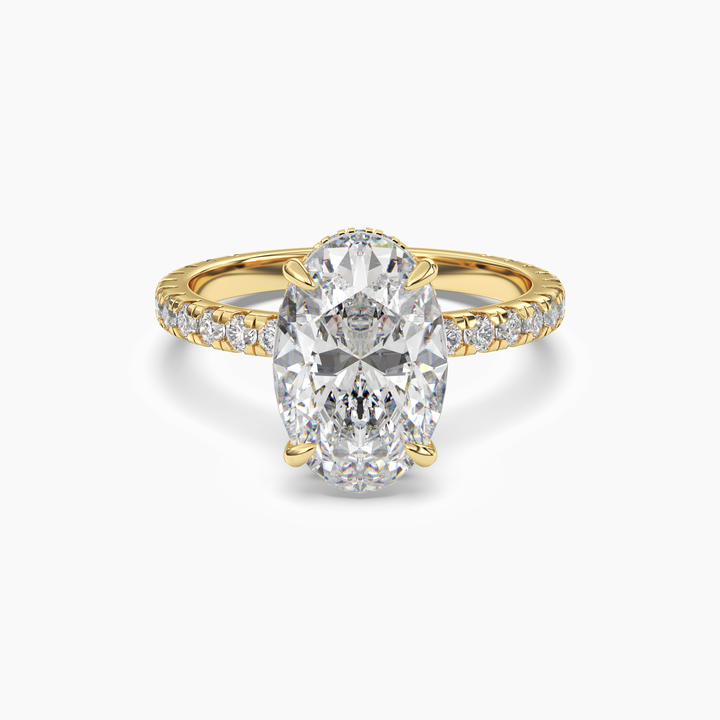 Fresco Oval Hidden Halo 2 Carat Lab Grown Diamond Engagement Ring in 18K Yellow Gold