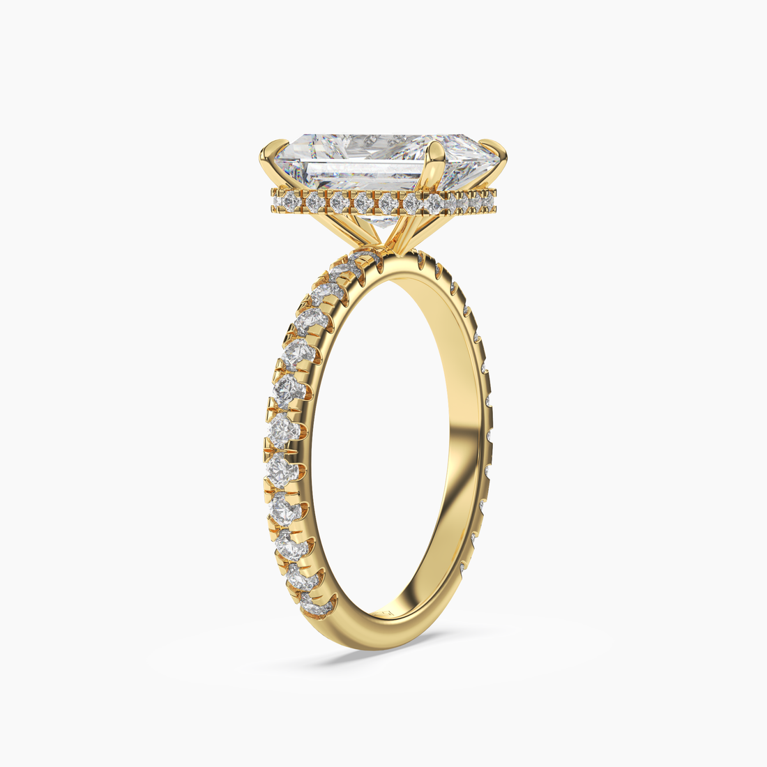 Fresco Radiant Hidden Halo 3 Carat Lab Grown Diamond Engagement Ring in 18K Yellow Gold