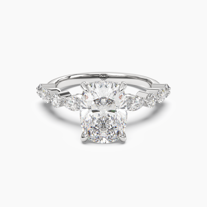 Aster Cushion Hidden Halo 2.5 Carat Lab Grown Diamond Engagement Ring in 18K White Gold