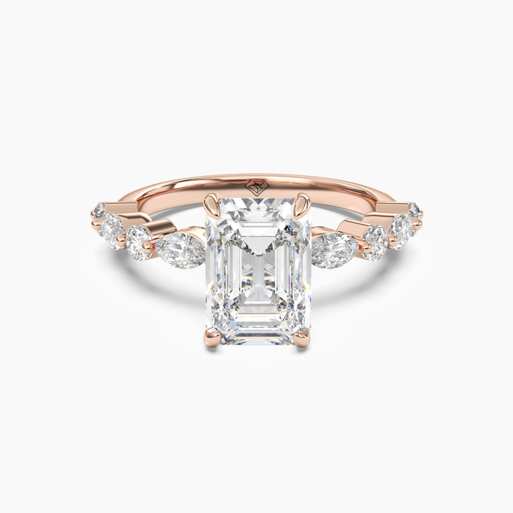 Aster Emerald Hidden Halo 2.5 Carat Lab Grown Diamond Engagement Ring in 18K Rose Gold