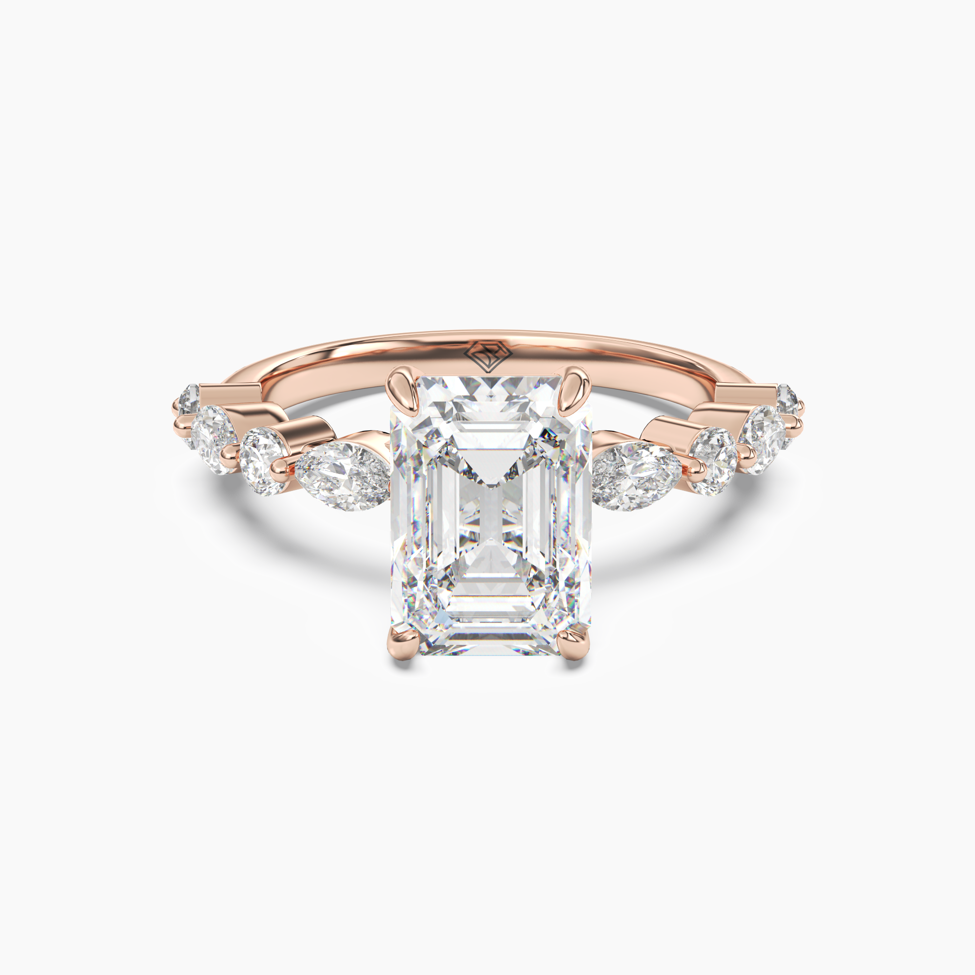 Aster Emerald Hidden Halo Diamond Ring Setting in 18K Yellow Gold