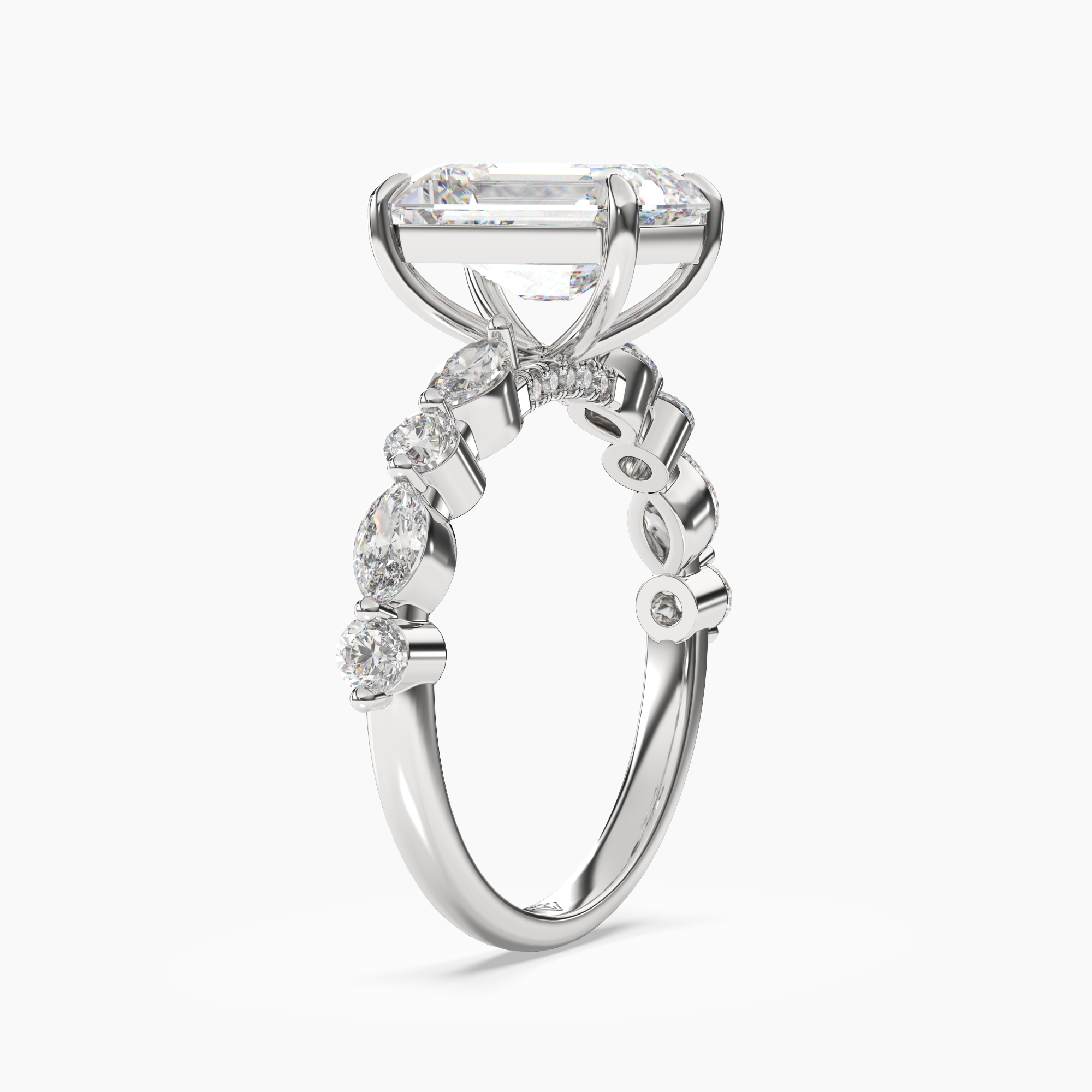 Aster Emerald Hidden Halo 2.5 Carat Lab Grown Diamond Engagement Ring in 18K White Gold