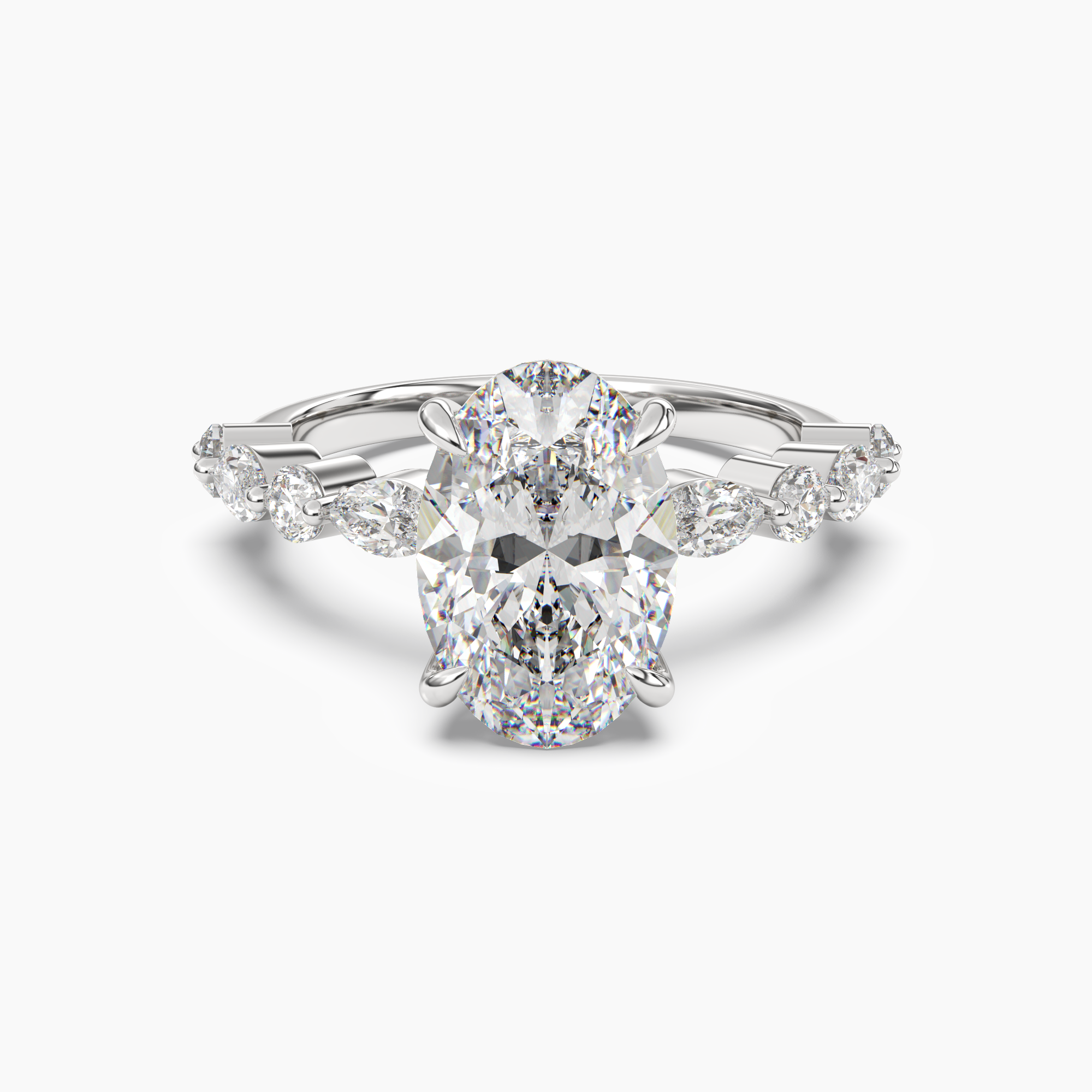 Aster Oval Hidden Halo Diamond Ring Setting in 14K White Gold
