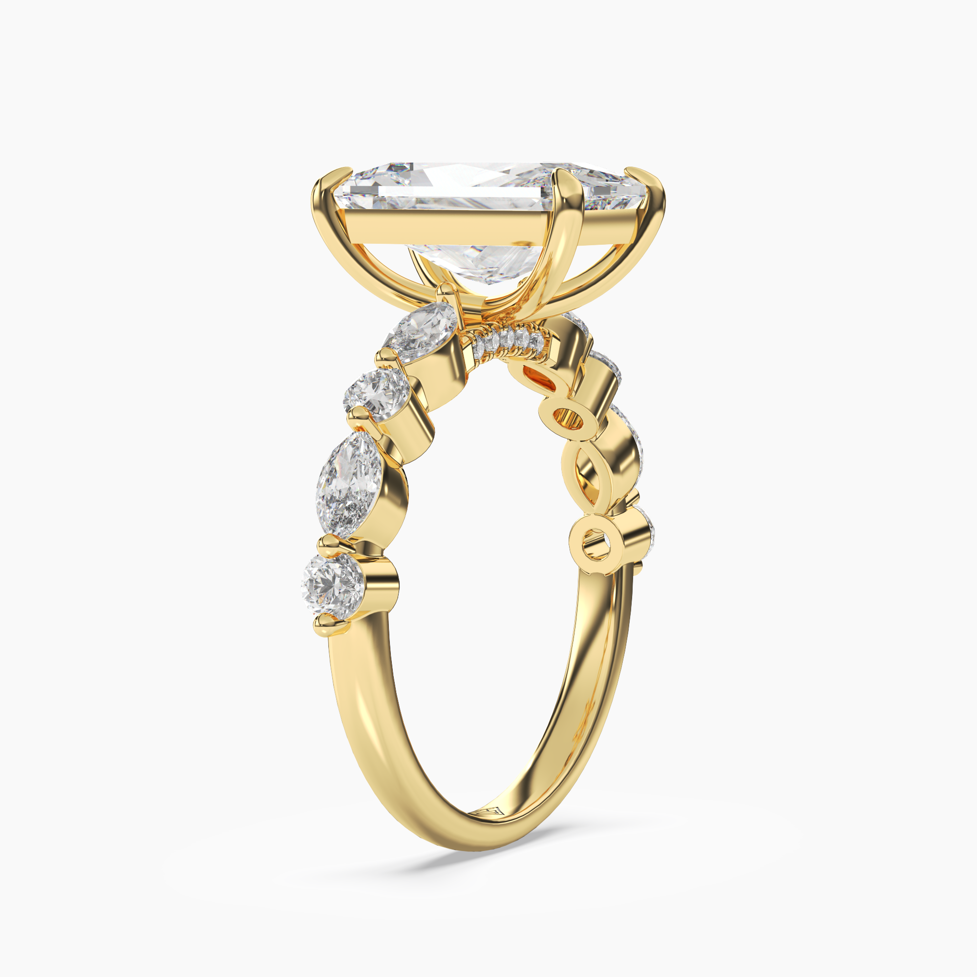 Aster Radiant Hidden Halo Diamond Ring Setting in 14K Yellow Gold