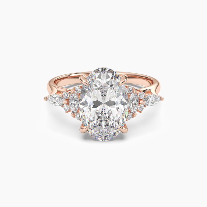 Snowflake Oval Diamond Ring Setting in 14K Rose Gold