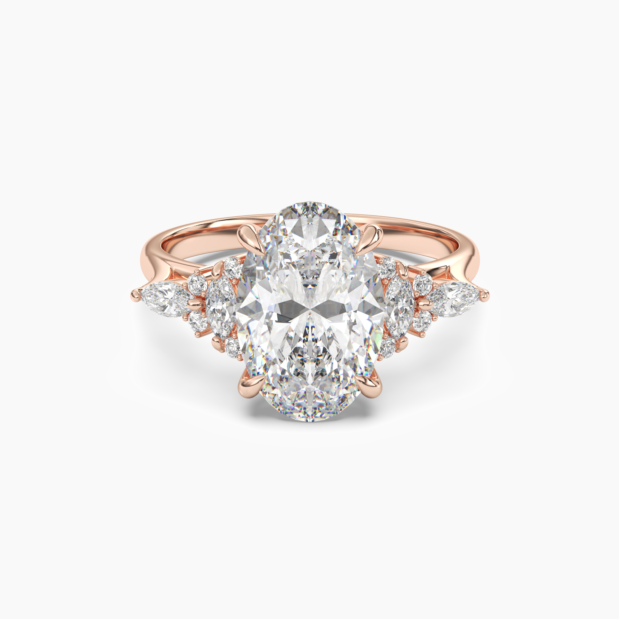 Snowflake Oval Diamond Ring Setting in 14K Yellow Gold